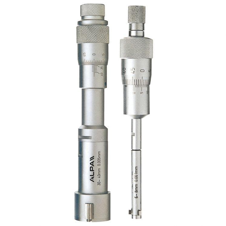 Micrometru analogic cu caneluri interioare în 3 puncte, 6–12 mm, citire 0,01 mm, ALPA