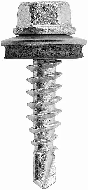 PT01 - Șurub autoforant bimetal (oțel inox A2 + oțel carbon călit) cu cap hexagonal și șaibă integrată, vârf redus, asamblat cu șaibă cu garnitură din oțel inox A2 / EPDM vulcanizată