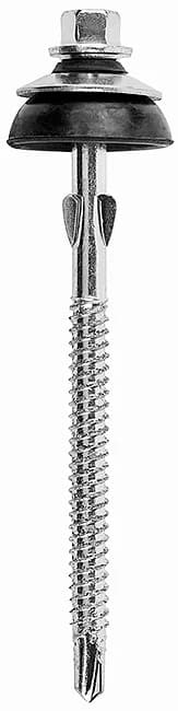 KMF04 - Șurub autoforant cu cap hexagonal și șaibă integrată, cu aripioare pe tijă, călit, zincat, asamblat cu șaibă din oțel inox A2 (AISI 304)/garnitură tip umbrelă EPDM