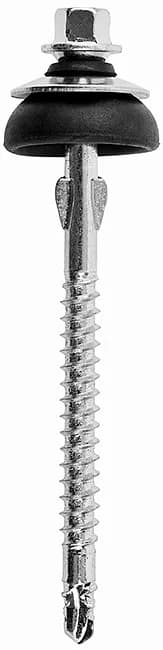 KLF04 - Șurub autoforant pentru lemn cu cap hexagonal și șaibă integrată, cu aripioare pe tijă, călit, zincat, asamblat cu șaibă din oțel inox A2 (AISI 304)/garnitură tip umbrelă EPDM
