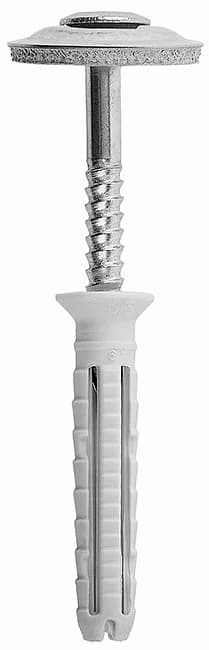 NR - Diblu din nylon cu cap înecat, asamblat cu șurub-cui din oțel inox A2 cu cap semi-înecat și șaibă (garnitură) tip „M”