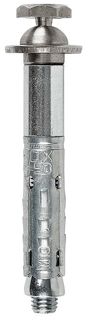 DX05 - Ancoră cu manșon zincată, cu piuliță, prezon și piuliță hexagonală de siguranță cu rupere din oțel inox A2 (AISI 304), cu calotă semisferică (cuplu de rupere pentru desprinderea hexagonului Nm > 13)