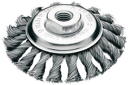 Perie de sârmă din oțel, conică, diam.100mm, sârmă 0,5mm răsucită, prindere M14x2,0, Lessmann