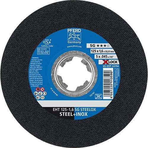 Disc de debitare X-LOCK SG STEELOX pentru oțel, inox, 125x1,6mm, drept, PFERD