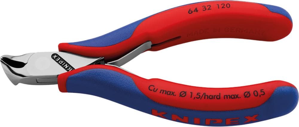 Clește cu tăiș frontal pentru electroniști, 120 mm, cap scurt, îndoit 15°, 64 32 120, KNIPEX