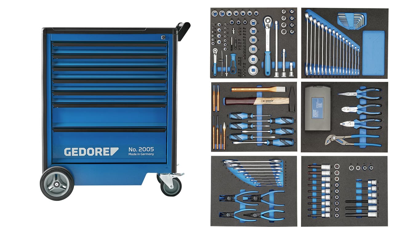 Dulap de scule mobil 865x1020x605mm, 7 sertare, 190 piese, 2005-TS-190, GEDORE