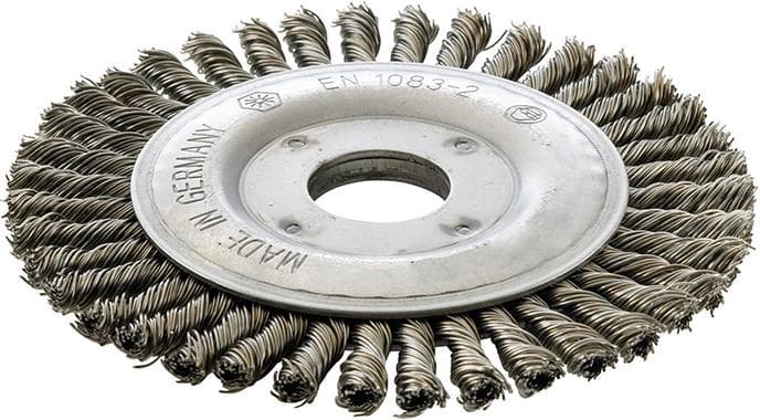 Perie de sârmă rotundă din oțel, sârmă răsucită 0,5 mm, 115x6 mm, cu gaură 22,2 mm, FORUM