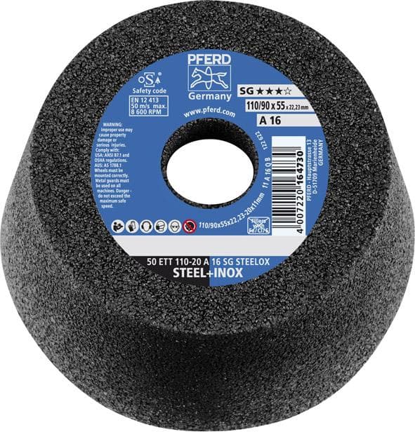 Disc de șlefuit tip cupă SG STEELOX pentru oțel și inox, 110x55mm, PFERD