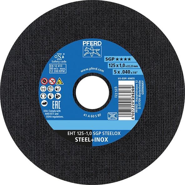 Disc de debitare pentru oțel și inox, 115x1,0 mm, drept, PFERD