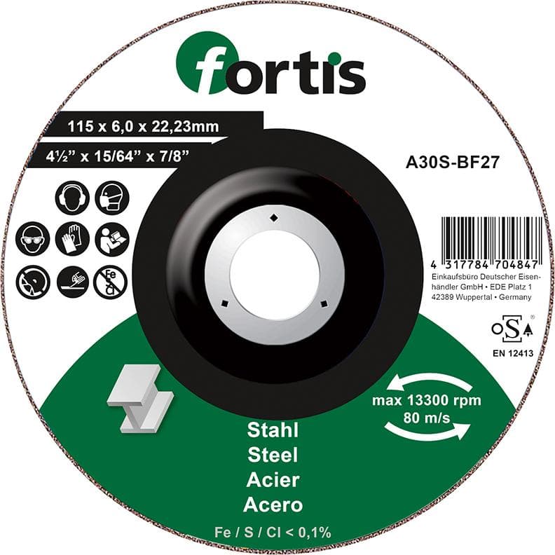 Disc de polizat pentru oțel, 115x6,0mm, curbat, FORTIS