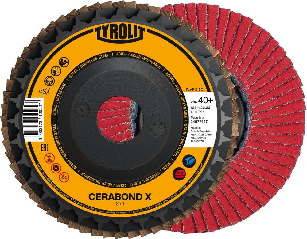 Disc lamelar abraziv CERABOND X125mm CA-40 cu filet, TYROLIT