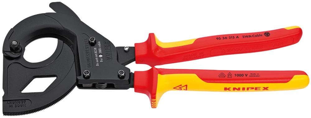 Foarfecă pentru cablu izolată VDE, 315 mm, Ø tăiere 45 mm, clichet, 95 36 315 A, KNIPEX