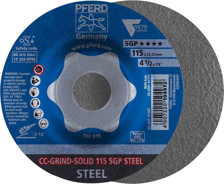 Disc de polizat CC-GRIND-SOLID SGP STEEL pentru oțel, 115 mm, PFERD