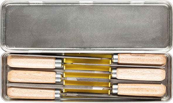 Set pile pentru chei, 6 bucăți, 100 mm, dantură 2, cu mâner, cutie metalică, PFERD