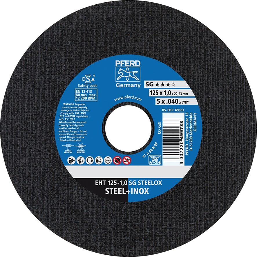 Disc de debitare drept pentru oțel și inox, 115x1,0 mm, PFERD