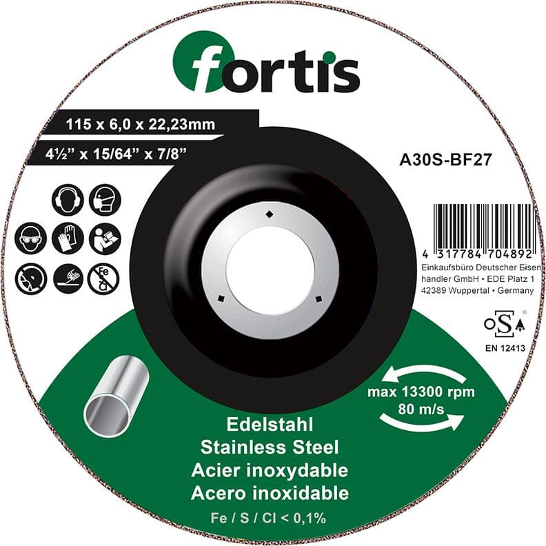 Disc de polizat pentru inox, 115x6,0mm, curbat, FORTIS