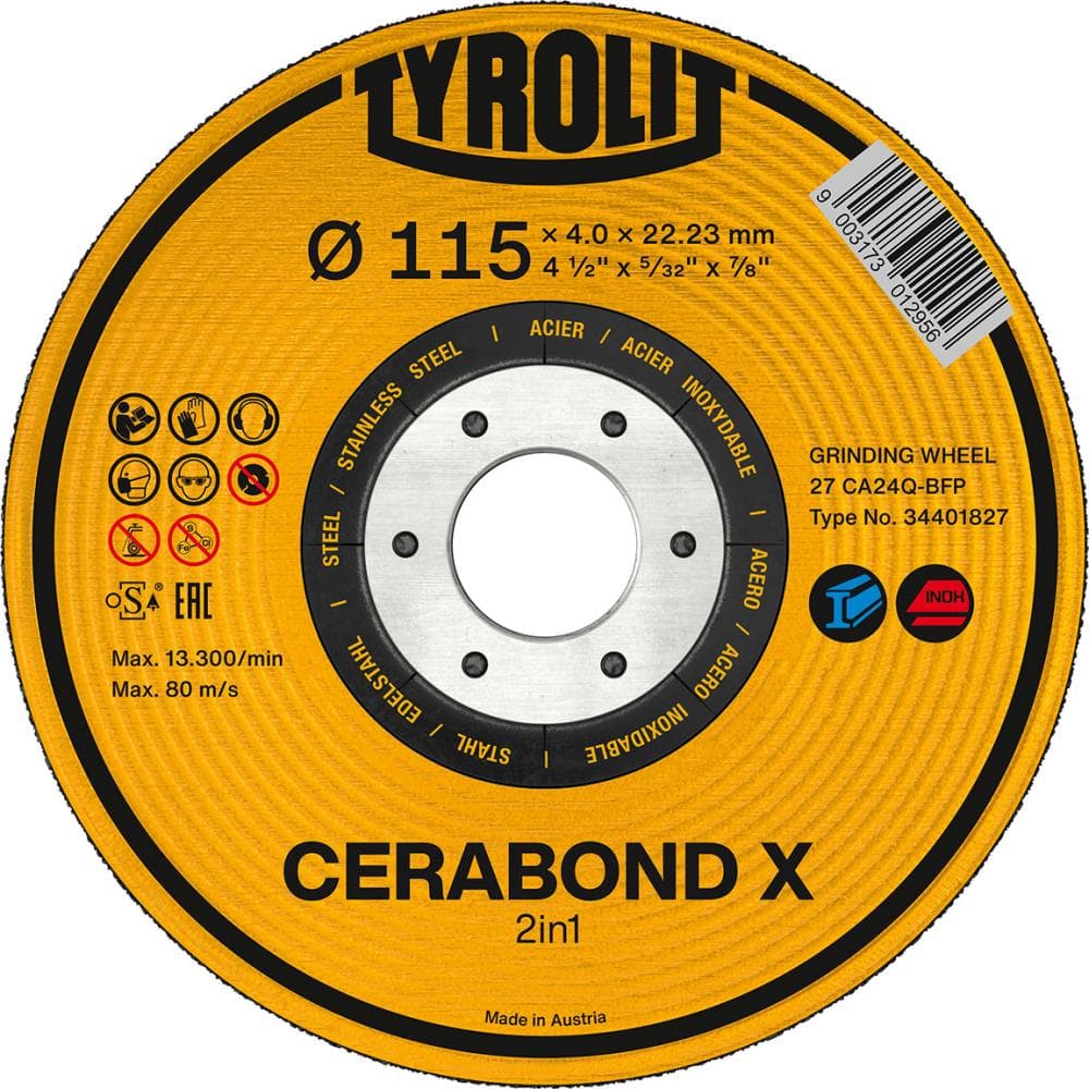 Disc de polizat CERABOND X pentru oțel și inox, 115x4 mm, curbat, TYROLIT