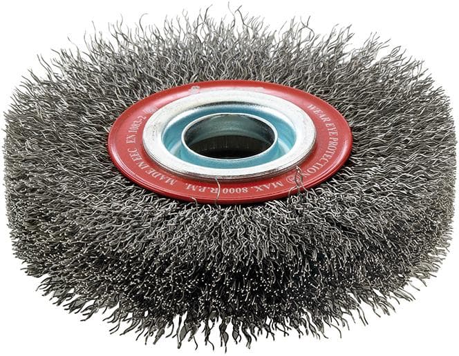 Perie de sârmă din oțel rotundă, sârmă ondulată 0,3 mm, Ø perie 100x20 mm, gaură 20 mm, FORUM