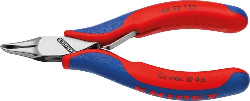 Clește cu cap de precizie, tăiere oblică, pentru electroniști, 120 mm, îndoit 65°, 64 62 120, KNIPEX