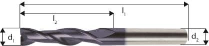 Freză cilindro-frontală extra lungă, carbură monobloc, 3.00mm, 2 tăișuri, TiAlN, DIN 6535 NB, FORUM