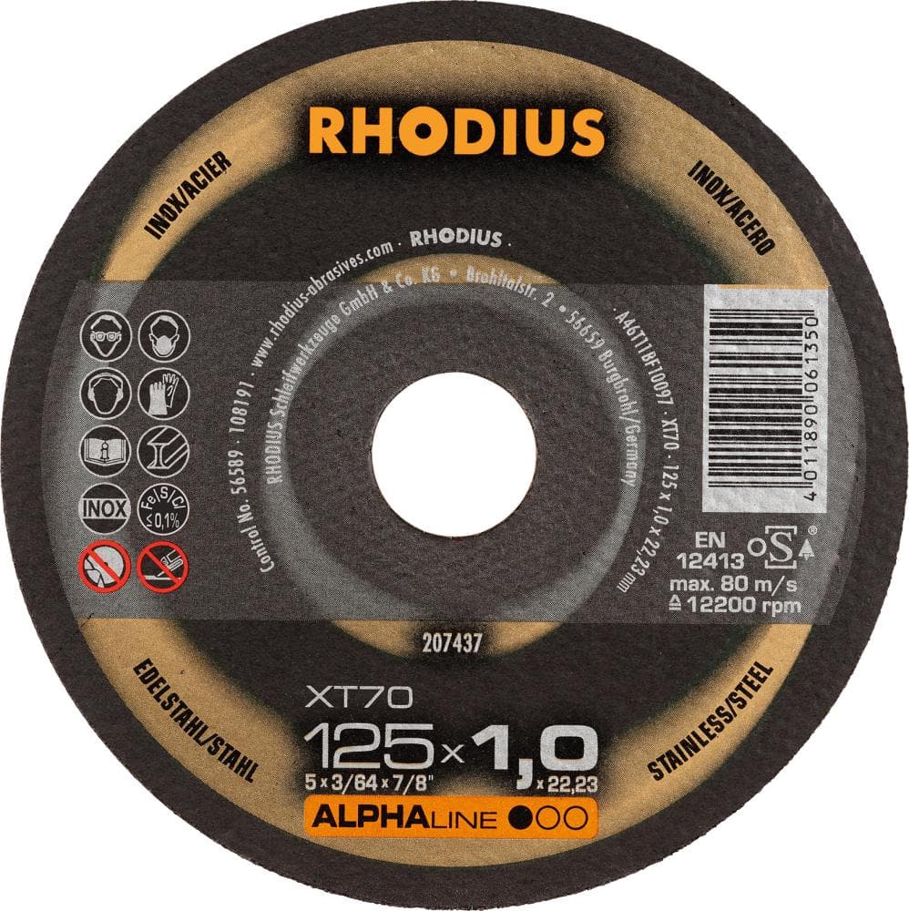Disc de tăiere pentru inox, 115x1,0 mm, drept, ALPHALINE, RHODIUS