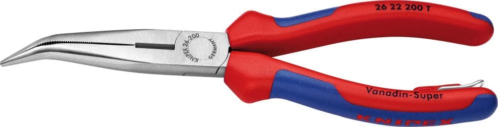 Clește bacuri semirotunde lungi, 200 mm, îndoite, cu inel de fixare, 26 22 200 T, KNIPEX