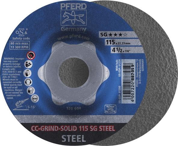 Disc de polizat CC-GRIND-SOLID SG STEEL pentru oțel, 115 mm, PFERD