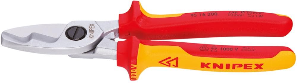 Foarfecă pentru cablu, cu tăiș dublu, izolată VDE, 200 mm, 95 16 200, KNIPEX