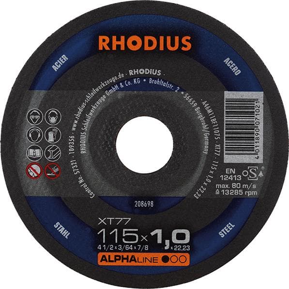 Disc de tăiere pentru oțel, 115x1,0 mm, drept, RHODIUS
