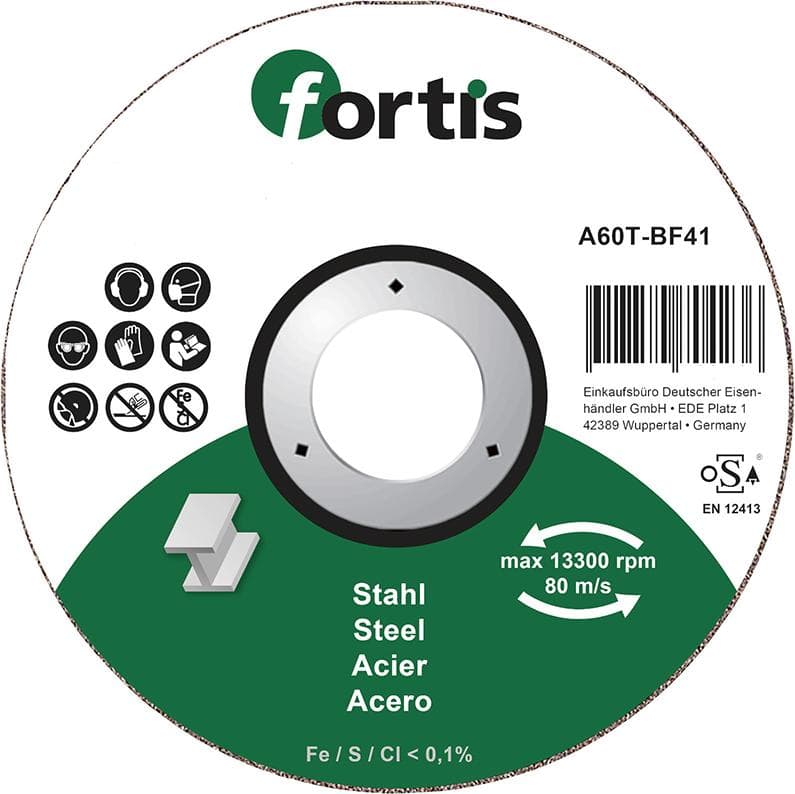 Disc de debitat pentru oțel și inox, 115x1,0mm, drept, FORTIS
