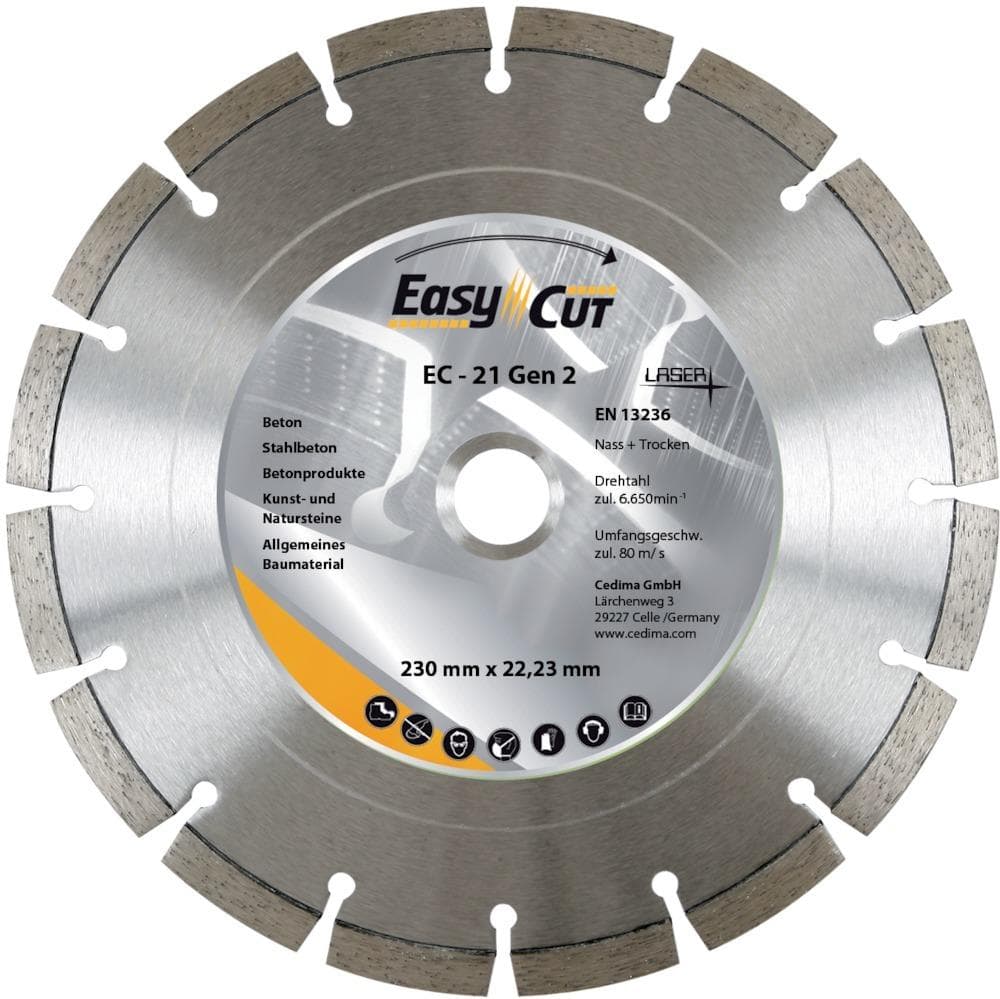 Disc diamantat de debitare, segmentat, 115x2,1 mm, pentru beton armat, piatră naturală, țiglă, CEDIMA