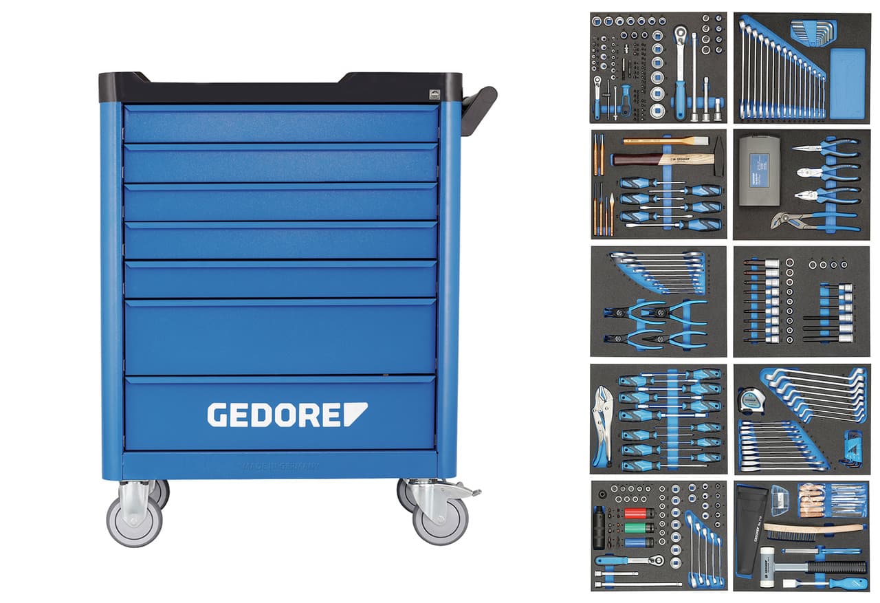 Dulap de scule mobil 1045x870x505mm, 7 sertare, 308 piese, model WSL-L-TS-308, GEDORE