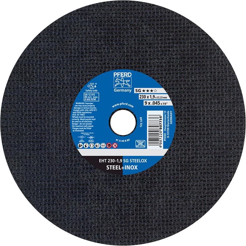 Disc de debitare pentru oțel și inox, 230x1,9 mm, drept, PFERD