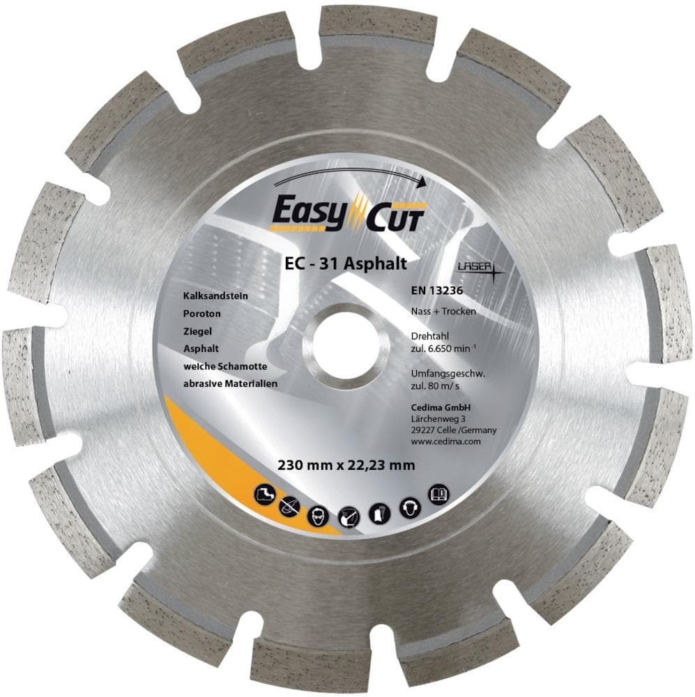 Disc diamantat de debitat EC-31, pentru asfalt și cărămizi, 125x2.1 mm, CEDIMA