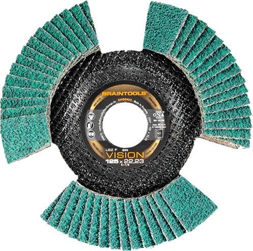 Disc lamelar pentru oțel și inox, 115 mm, curbat, granulație 40, zirconiu-corindon, cu segmenți, TOPLine, RHODIUS