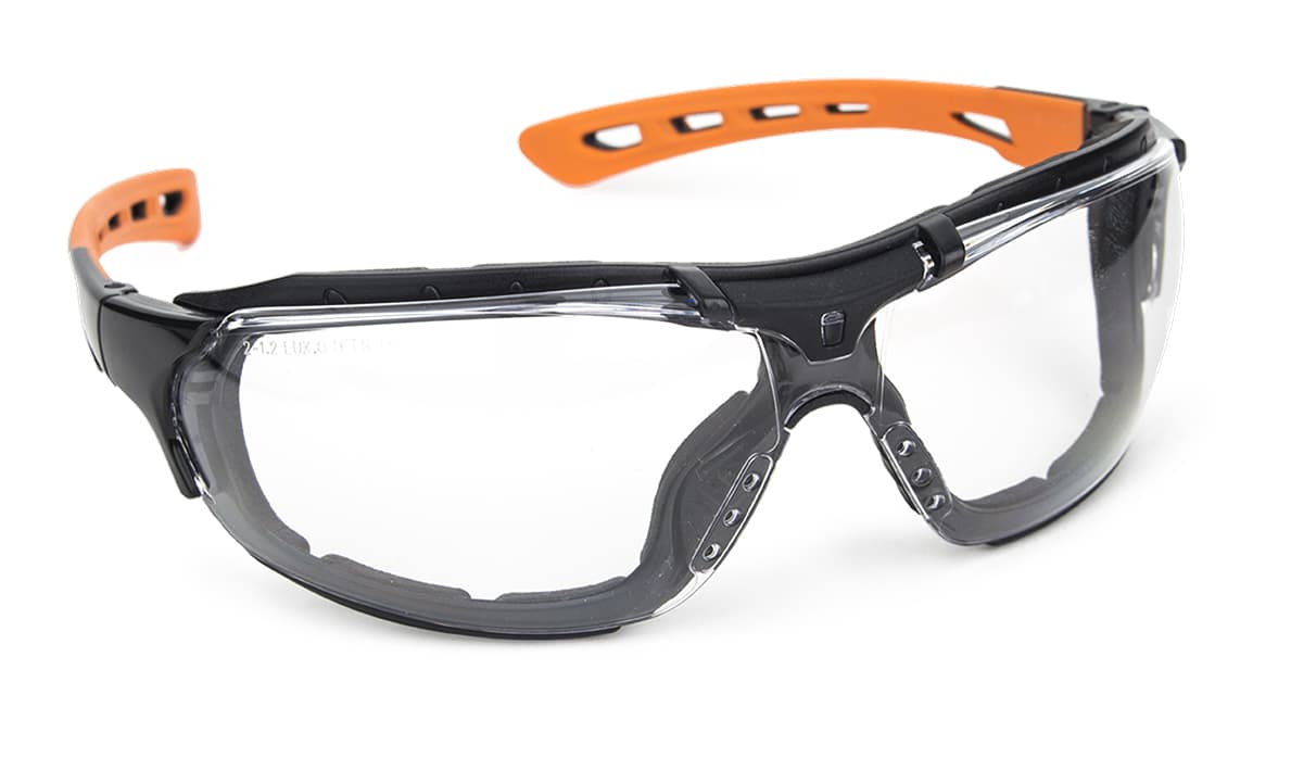 Ochelari de protecție Spiderlux – 2 în 1, lentile incolore anti-ceață, cadru negru cu tampon antiderapant și burete detașabil, Coverguard