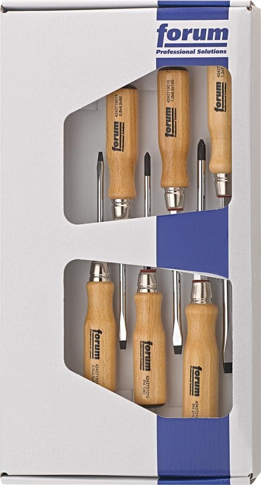 Set 6 șurubelnițe pentru șurub drept și cruce PH, 3,5-7 mm, mâner lemn, FORUM