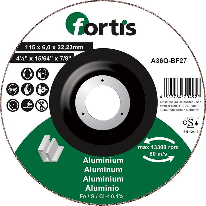 Disc de polizat pentru aluminiu și nemetale, 115x6,0 mm, curbat, FORTIS