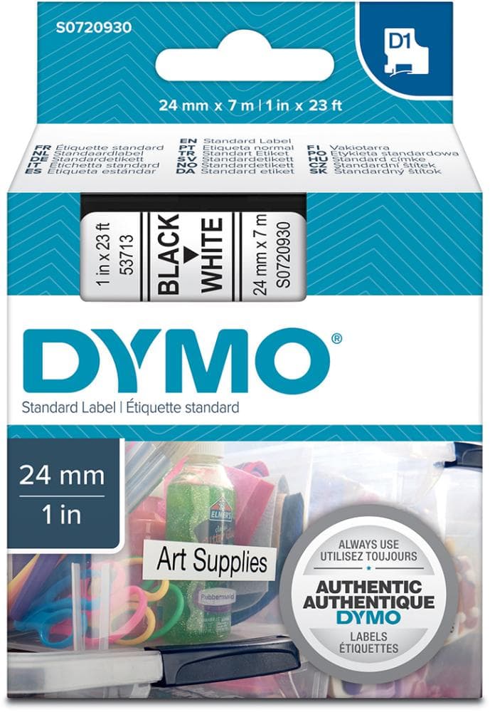 Bandă de inscripționare D1, negru pe alb, 24 mm x 7 m, DYMO