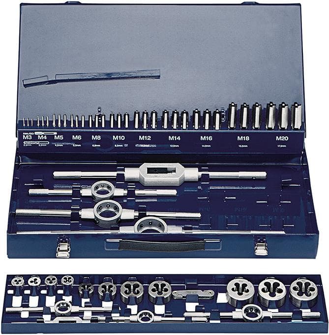 Set scule pentru filetare manuală, blank, DIN352 HSS, M3-M20, 52 buc, FORUM
