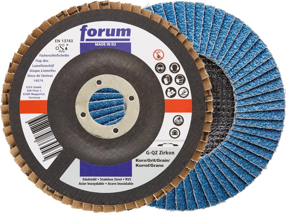 Disc lamelar abraziv pentru oțel și inox, 125mm, granulație 40, corindon zirconiu, drept, FORUM