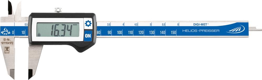 Subler digital HELIOS PREISSER, 150 mm, vârf 40 mm, citire 0.01 mm, DIN 862, inox, IP67