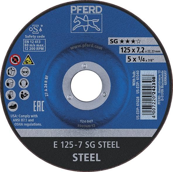 Disc de polizat SG STEEL curbat, 115x7,2 mm, pentru oțel, PFERD