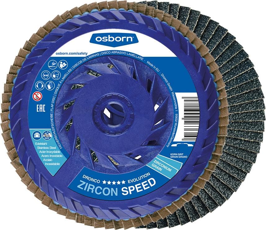 Disc lamelar ZIRCON SPEED pentru oțel, inox, 115mm, drept, gran.40, zirconiu-corindon, DRONCO