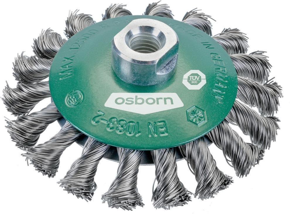 Perie de sârmă din oțel, conică, diam. 100 mm, sârmă 0,5 mm răsucită, prindere M14x2, OSBORN