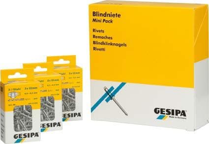 Mini-Pack nituri oarbe Al/oțel, cap rotund plat, 3x6mm, 100 buc, 1433530, GESIPA