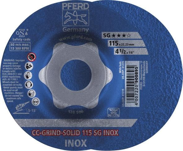 Disc de polizat CC-Grind Solid SG INOX pentru inox, 115 mm, PFERD