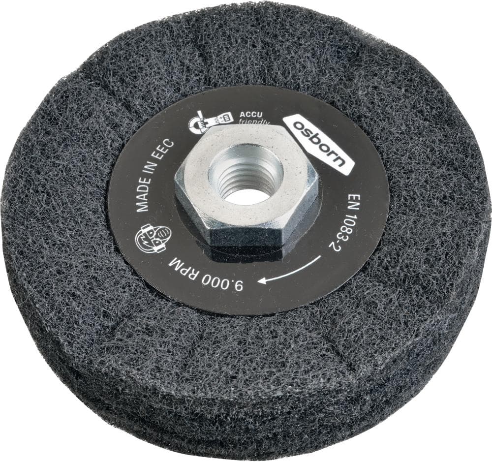 Disc textil de satinat pentru mașini cu acumulator, Ø 100 mm, lățime 10 mm, filet M14x2, granulație fină 180-220, OSBORN