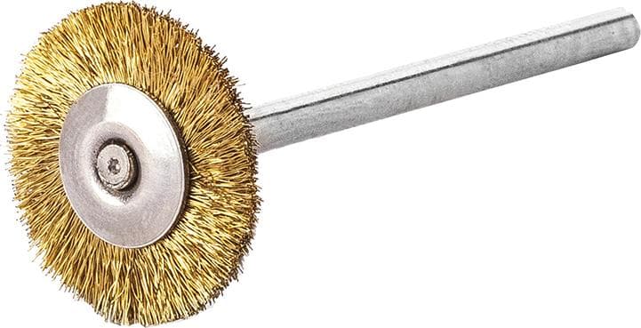 Perie de sârmă din alamă, mini, rotundă, cu coadă 3mm, diam.19mm, sârmă 0.1mm ondulată, Lessmann