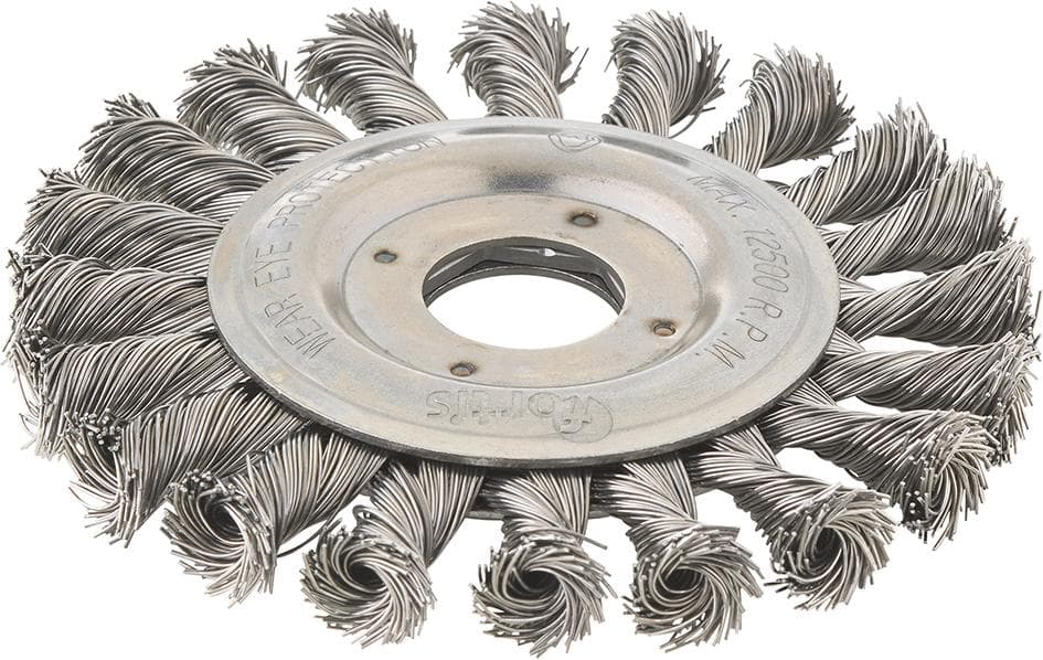 Perie de sârmă din oțel, rotundă, diametru 115 mm, sârmă răsucită 0,5 mm, prindere 22,23 mm, FORTIS